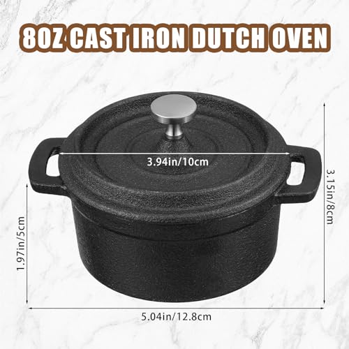 Suttmin 4 Pcs Mini Dutch Oven Small Round Iron Cocotte Black Dutch Oven Pot with Lid and Dual Handles Cast Iron Pot for Stovetop Use Marinate Cook Bake Refrigerate Garlic Roaster BBQ Grill (8 oz) - Image 2