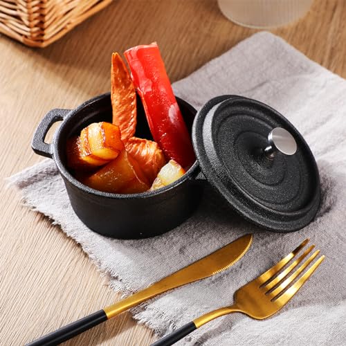 Suttmin 4 Pcs Mini Dutch Oven Small Round Iron Cocotte Black Dutch Oven Pot with Lid and Dual Handles Cast Iron Pot for Stovetop Use Marinate Cook Bake Refrigerate Garlic Roaster BBQ Grill (8 oz) - Image 3