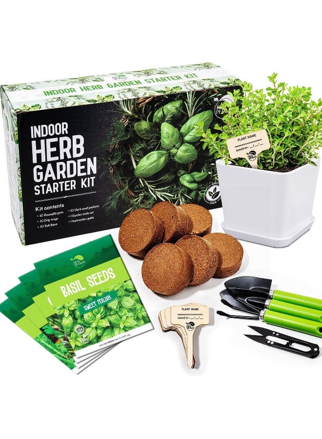 Generic Indoor Herb Garden Kit 10 Non-GMO Herbs- Window Herb Garden Kit with 10 Reusable Pots, Herbs, Drip Trays, Soil Discs - Window Plant Growing Kit - Kitchen Herb Garden Kit Herb Garden Gift  - Image 1