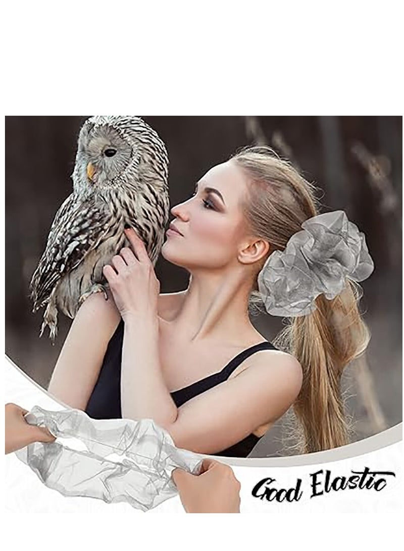 KASTWAVE Big Organza Scrunchies 4 Pcs Large Silky Hair Ties Oversized Scrunchie Stretchy Bling XL Scrunchies Bobble Jumbo Hair Scrunchies Elastic Hair Band Ponytail Holder for Women Girls, 4 Colors - Image 3