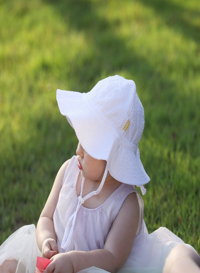 DASMINI Baby & Toddler Wide Brim Sun Hats UPF 50+ Sun Protection Bucket Cap Cute Adjustable Hat(White+Purple,0-6M) - Image 5
