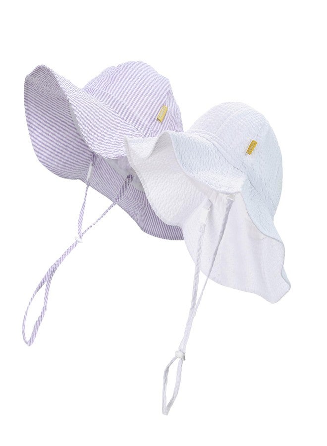 DASMINI Baby & Toddler Wide Brim Sun Hats UPF 50+ Sun Protection Bucket Cap Cute Adjustable Hat(White+Purple,0-6M) - Image 1