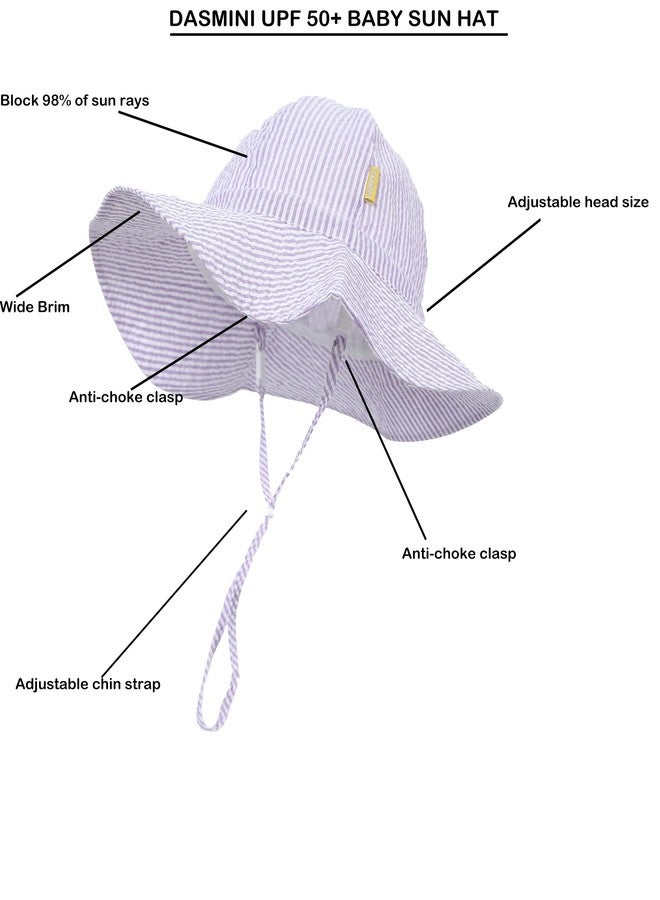 DASMINI Baby & Toddler Wide Brim Sun Hats UPF 50+ Sun Protection Bucket Cap Cute Adjustable Hat(White+Purple,0-6M) - Image 3