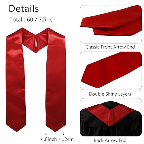 GraduationMall Unisex Adult Plain Graduation Stole 60" Red - Image 3