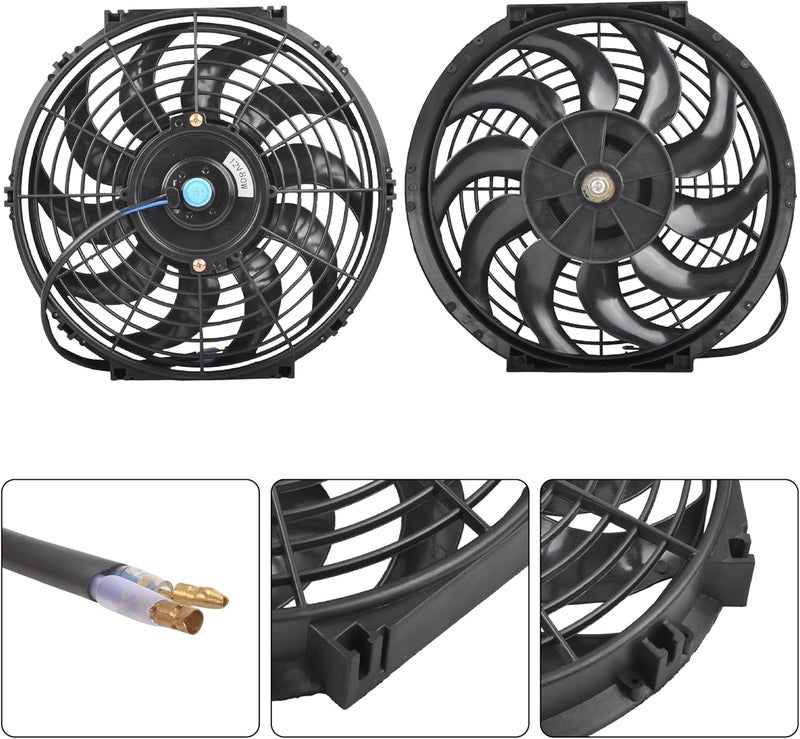 GESEXI 12" Electric Radiator Cooling Fan Assembly Kit, Universal High Performance 12V 80W Motor with Fan Mounting Kit - Black (2 Pack) - Image 5