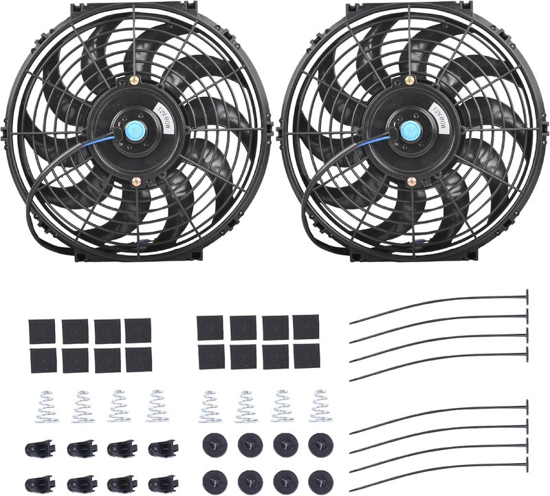 GESEXI 12" Electric Radiator Cooling Fan Assembly Kit, Universal High Performance 12V 80W Motor with Fan Mounting Kit - Black (2 Pack) - Image 1