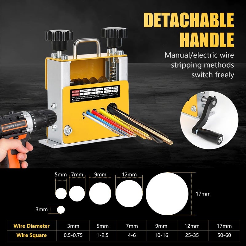 Serplex ® آلة تقشير الأسلاك اليدوية 6 في 1 مع 6 فتحات كابل و 5 شفرات كربيد، أداة تقشير الأسلاك اليدوية 2 في 1 تعمل بالدرل مع مقبض يدوي قابل للفصل، للكابل بقطر 0.5-17 مم - Image 3