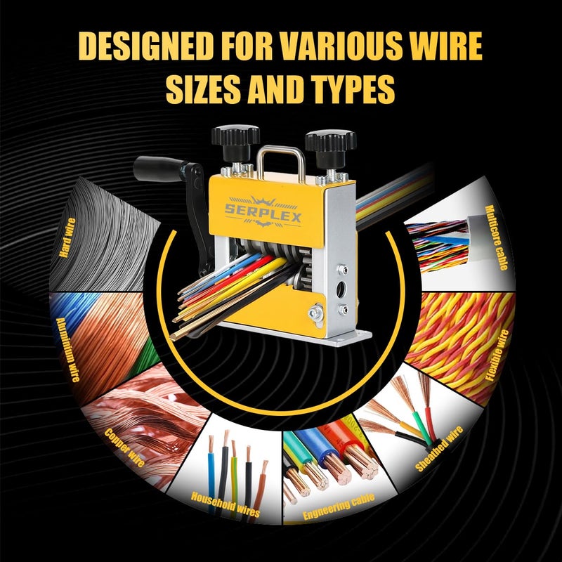 Serplex ® آلة تقشير الأسلاك اليدوية 6 في 1 مع 6 فتحات كابل و 5 شفرات كربيد، أداة تقشير الأسلاك اليدوية 2 في 1 تعمل بالدرل مع مقبض يدوي قابل للفصل، للكابل بقطر 0.5-17 مم - Image 5