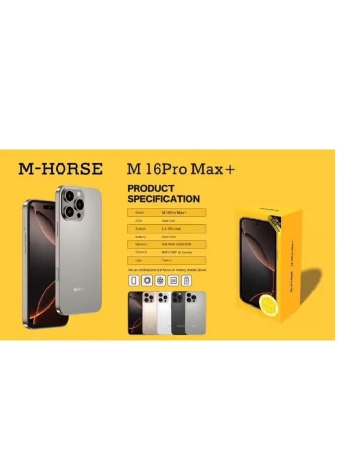 M-HORSE M16 Pro Max Smartphone, 8GB RAM, 128GB Storage, 6.6-Inch HD+ Display, AI Dual Camera, USB Type-C – Silvery Titanium - Image 2
