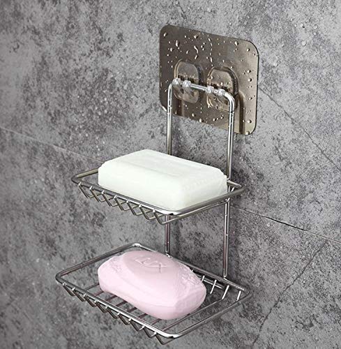 Styxon Styxon Soap Dishes Sponge Holder with Hoops for Bathroom Shower Kitchen Stainless Steel Self Adhesive Wall Mounted Non-Drilling Storage Saver Rack (1PC) - Image 3