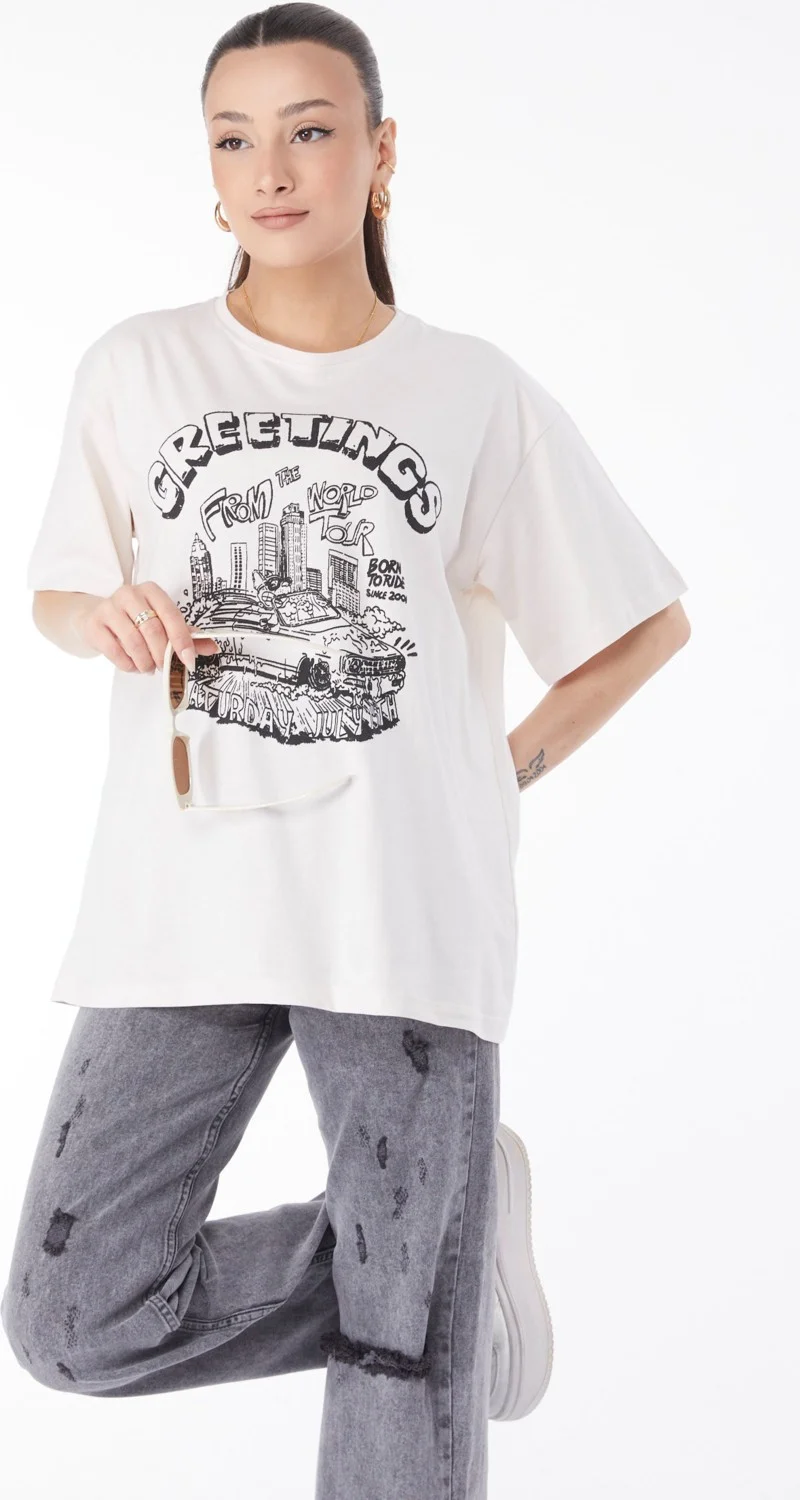Tofisa 24641-TAS Crew Neck Short Sleeve Printed T-Shirt