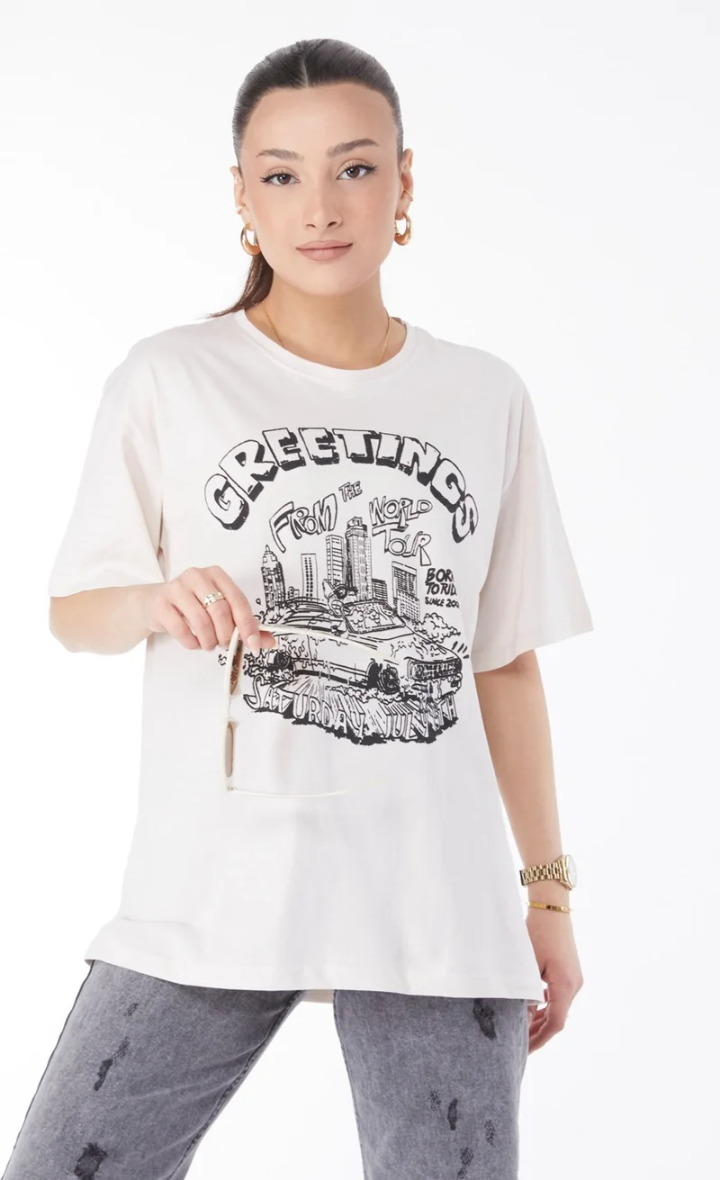 Tofisa 24641-TAS Crew Neck Short Sleeve Printed T-Shirt