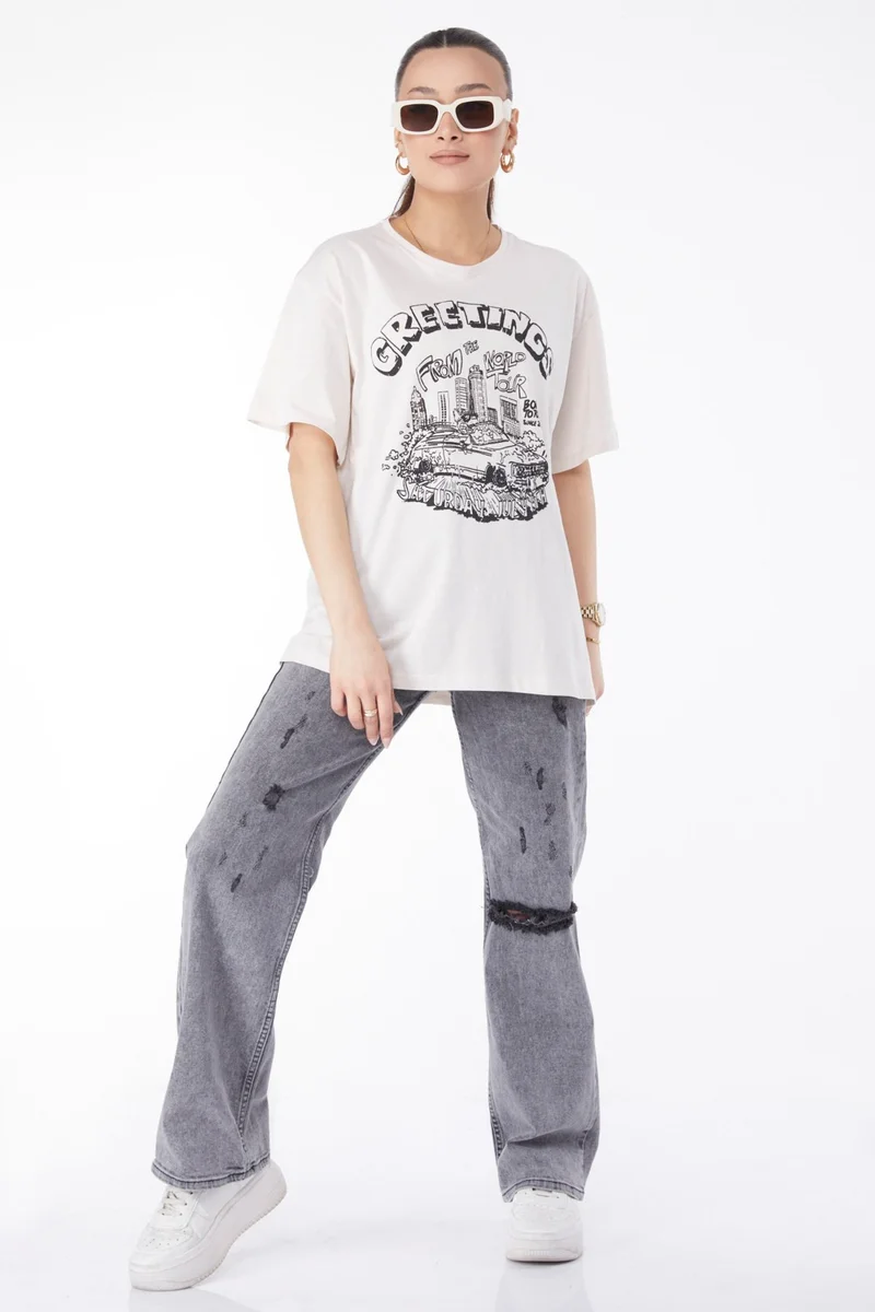 Tofisa 24641-TAS Crew Neck Short Sleeve Printed T-Shirt