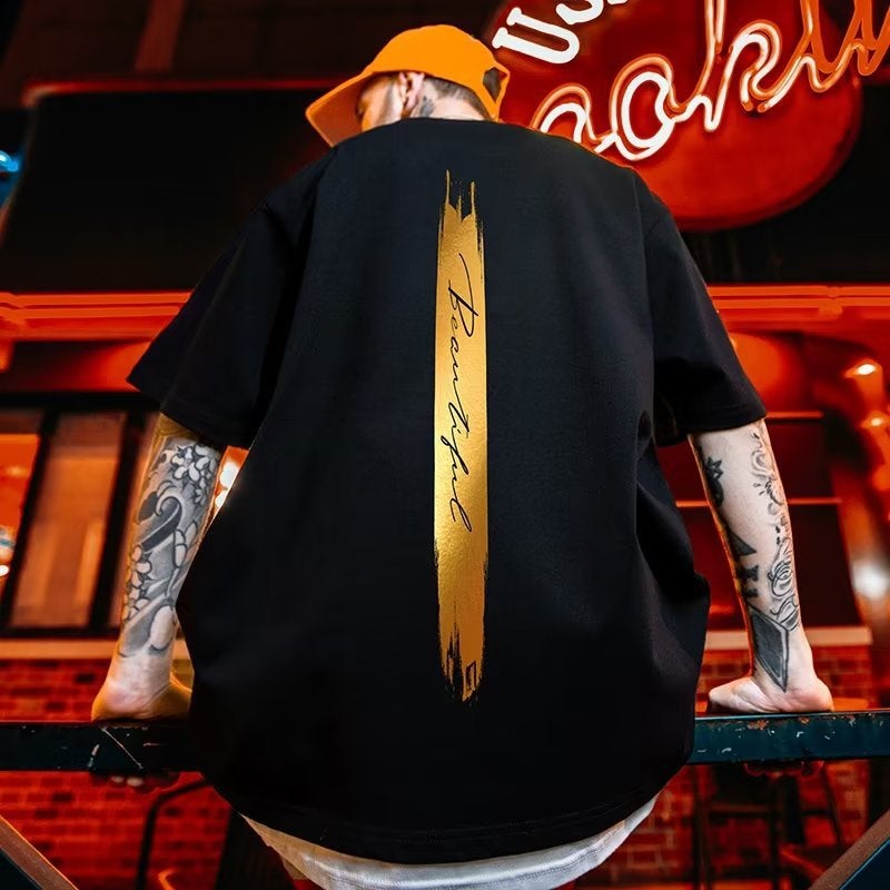 European and American Street Trendy Cartoon Trendy Printed Short-sleeved T-shirt Mens Ins Loose plus size Plus-sized Half-sleeved T-shirt Ct1994 black - Image 1