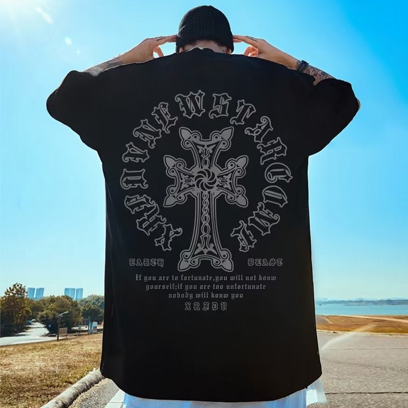 European and American Street Trendy Cartoon Trendy Printed Short-sleeved T-shirt Mens Ins Loose plus size Plus-sized Half-sleeved T-shirt Ct1994 black - Image 5