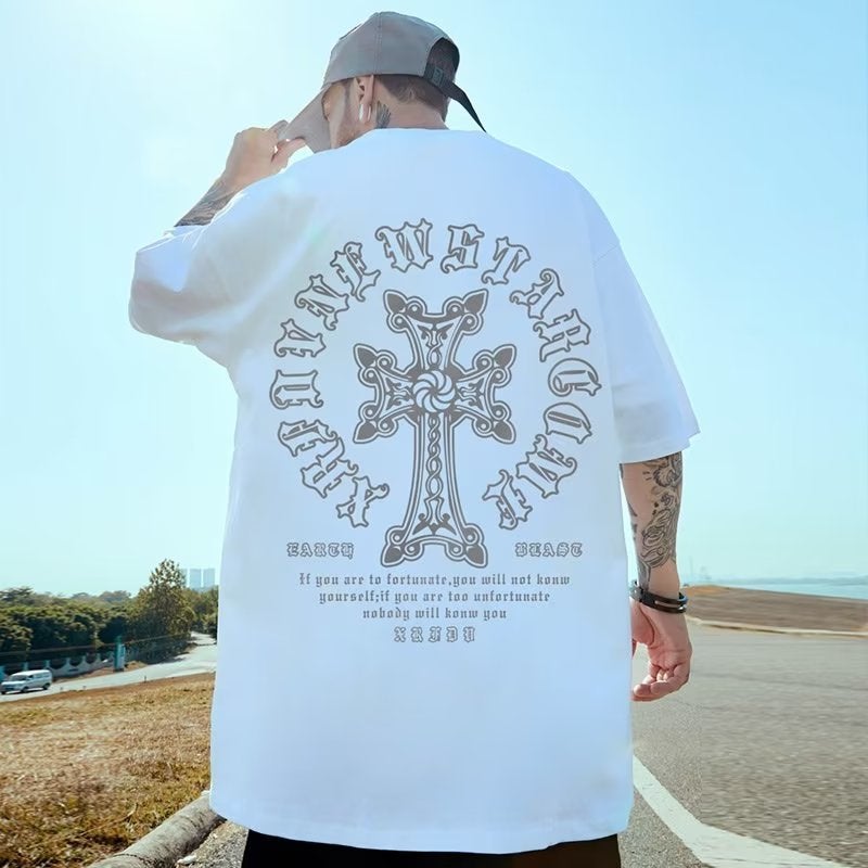 European and American Street Trendy Cartoon Trendy Printed Short-sleeved T-shirt Mens Ins Loose plus size Plus-sized Half-sleeved T-shirt Ct1994 black - Image 4