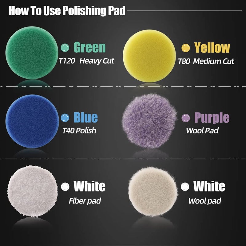 SPTA Mini Polishing Pads Set, 21 Pcs 2 inch/50mm Sponge Polishing Pads and Wool Buffing Pads, Car Foam Detail Polishing Pad Kit Mix Color for Car Detail Polishing and Waxing, Small Area Polishing - Image 2