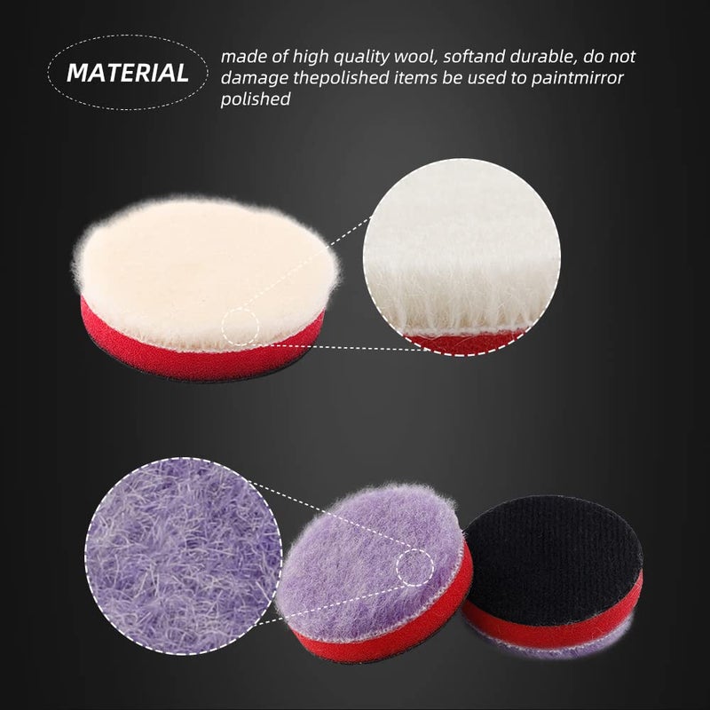 SPTA Mini Polishing Pads Set, 21 Pcs 2 inch/50mm Sponge Polishing Pads and Wool Buffing Pads, Car Foam Detail Polishing Pad Kit Mix Color for Car Detail Polishing and Waxing, Small Area Polishing - Image 5