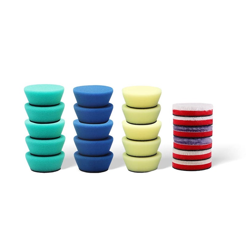 SPTA Mini Polishing Pads Set, 21 Pcs 2 inch/50mm Sponge Polishing Pads and Wool Buffing Pads, Car Foam Detail Polishing Pad Kit Mix Color for Car Detail Polishing and Waxing, Small Area Polishing - Image 1