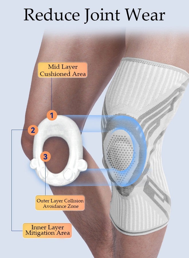 DUNISO 1 قطعة دعامة الركبة مع مثبتات جانبية ووسادات جل الرضفة دعامات ضغط قابلة للتعديل لدعم الركبة لألم الركبة وتمزق الغضروف المفصلي والرباط الصليبي الأمامي والتهاب المفاصل وتخفيف آلام المفاصل والتعافي من الإصابات - Image 2