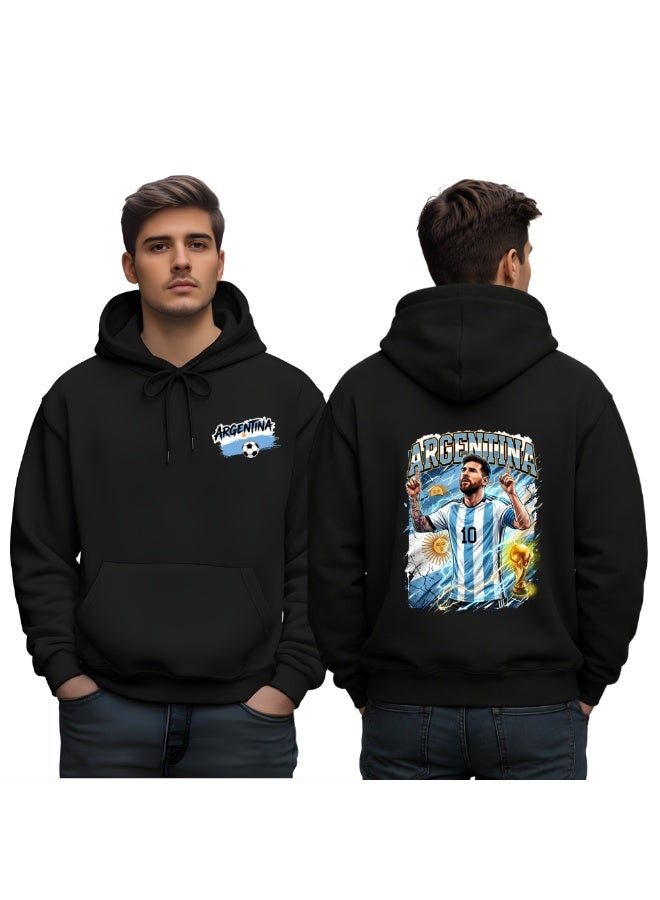 PRINTSHOP4ME Argentina Football Player Men's Hoodie | Soccer Theme Pullover | Long Sleeve Cotton Fabric | Kangaroo Pocket | Casual Everyday Wear - Image 1