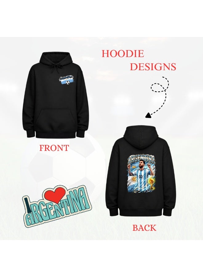PRINTSHOP4ME Argentina Football Player Men's Hoodie | Soccer Theme Pullover | Long Sleeve Cotton Fabric | Kangaroo Pocket | Casual Everyday Wear - Image 2