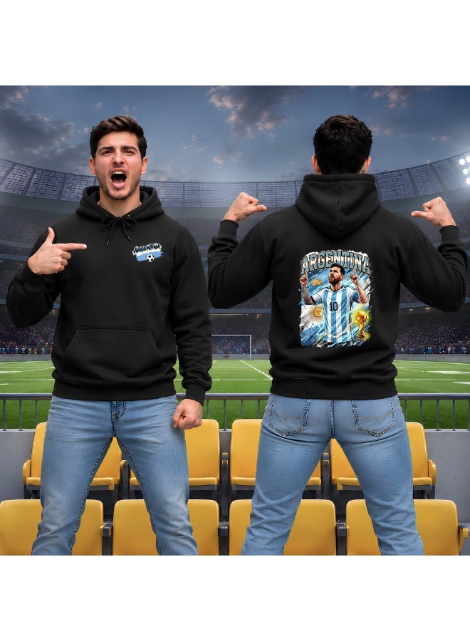 PRINTSHOP4ME Argentina Football Player Men's Hoodie | Soccer Theme Pullover | Long Sleeve Cotton Fabric | Kangaroo Pocket | Casual Everyday Wear - Image 4