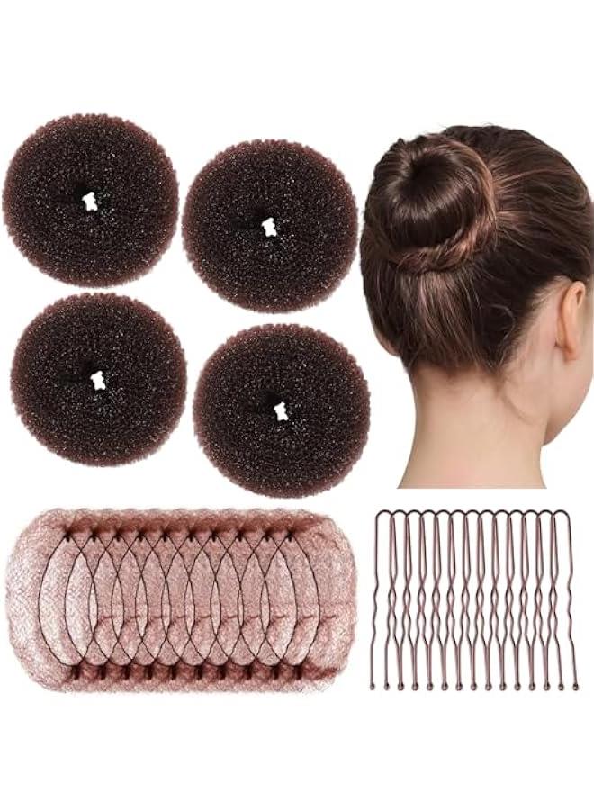 Hair Bun Maker For Kids Bun Nets For Ballet Girls, 4 Pcs Small Ballet Bun Kit For Kids, 10 Pcs 30 cm Hair Nets For Buns, 10 Pcs U Shaped Bobby Pins, Dark Brown - Image 1