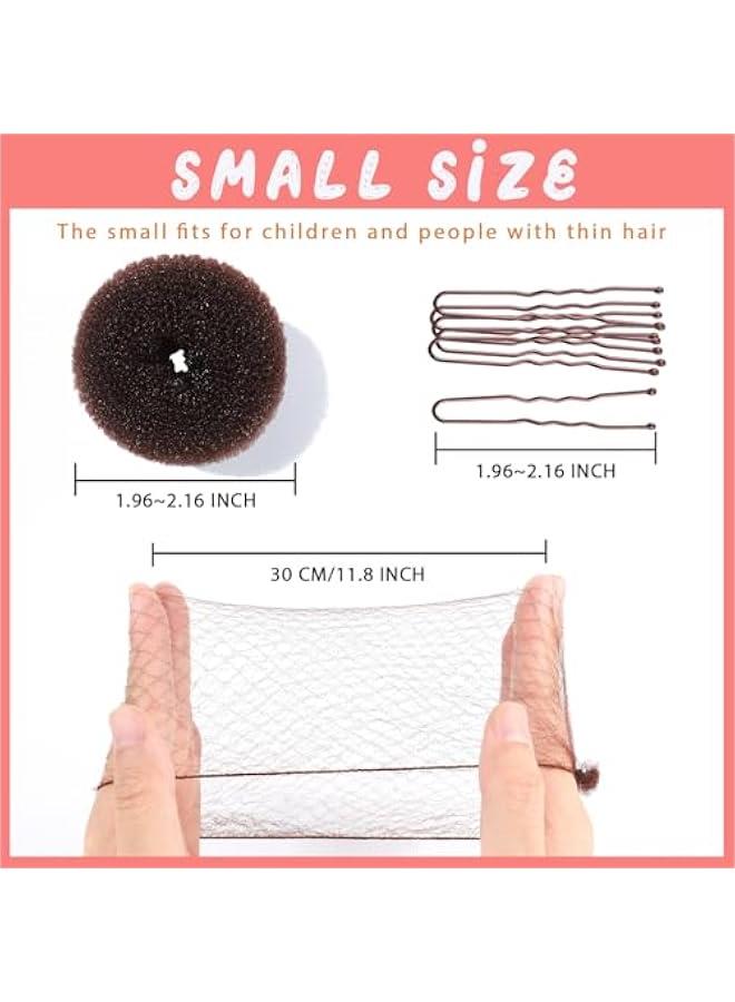 Hair Bun Maker For Kids Bun Nets For Ballet Girls, 4 Pcs Small Ballet Bun Kit For Kids, 10 Pcs 30 cm Hair Nets For Buns, 10 Pcs U Shaped Bobby Pins, Dark Brown - Image 5