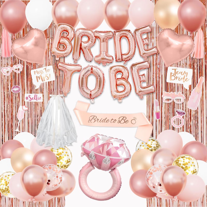 Amandir Bachelorette Party Decorations Supplies Rose Gold Bridal Shower Decorations Bride Foil Ring To Be Sash Veil Pink White Gold Heart Balloons Photo Booth Props Fringe Curtains Paper Tassel - Image 2