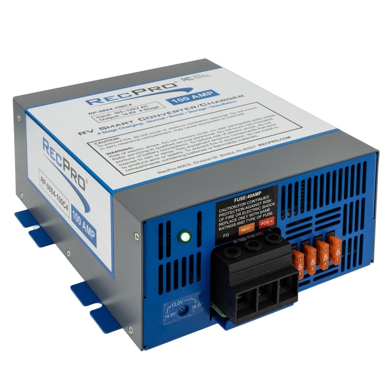 RecPro RV Power Converter 100 Amp RV Power Converter Battery Charger 4 Stage Smart Charging 120VAC to 12VDC 13V to 165V Operating Range