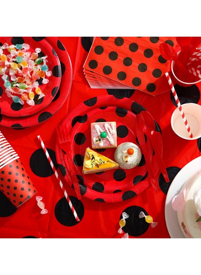 Sumind 200 Pcs Ladybug Party Supplies Include Ladybug Balloons Ladybug Party Tableware Happy Birthday Banner Red Black Dots Tablecloth Cups Straws Napkins For Kids Adults Birthday Decorations - Image 5