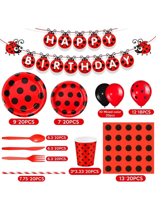 Sumind 200 Pcs Ladybug Party Supplies Include Ladybug Balloons Ladybug Party Tableware Happy Birthday Banner Red Black Dots Tablecloth Cups Straws Napkins For Kids Adults Birthday Decorations - Image 3