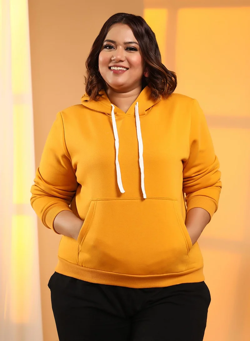 انستافاب بلس هودي نسائي أصفر خردلي سادة