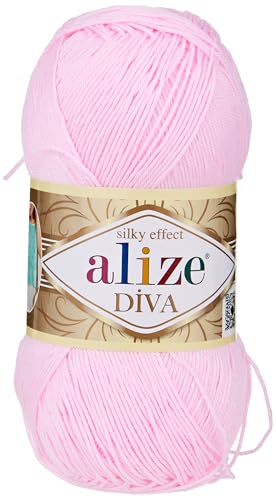 Alize Diva Silk Effect 100% Microfiber Acrylic Yarn 1 Ball skeins 100gr 383yds Color (185 - Baby Pink) - Image 4