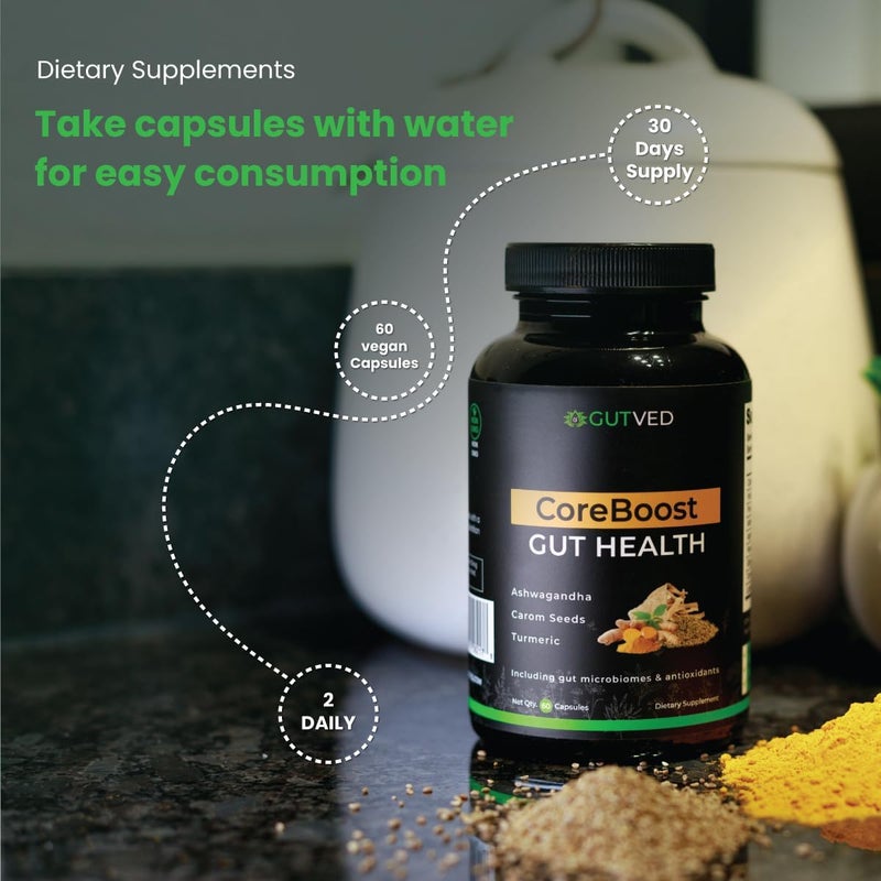 GUTVED Gut Health Supplement Coreboost with Ashwagandha Carom Seeds Turmeric  Prebiotics and Probiotics for Women  Men  2 Billion CFUBest for Digestive Health Bloating Relief Gas Reduction - Image 3