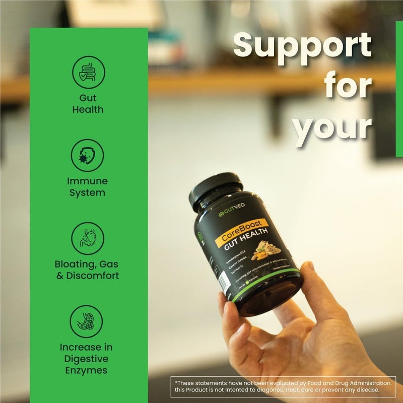 GUTVED Gut Health Supplement Coreboost with Ashwagandha Carom Seeds Turmeric  Prebiotics and Probiotics for Women  Men  2 Billion CFUBest for Digestive Health Bloating Relief Gas Reduction - Image 2