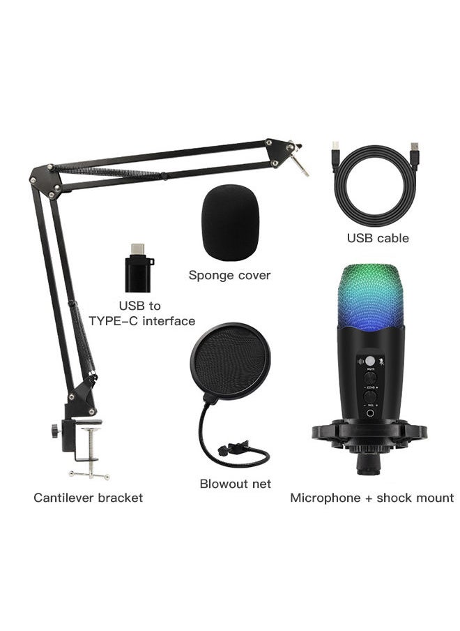Sharpdo - Sharpdo PC Microphone, USB Condenser Microphone, Professional Recording Plug and Play Kit, Rgb Light, Recording Live, Game Dubbing Equipment ,YF99_RGB YF99 - Image 1
