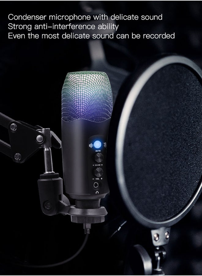 Sharpdo - Sharpdo PC Microphone, USB Condenser Microphone, Professional Recording Plug and Play Kit, Rgb Light, Recording Live, Game Dubbing Equipment ,YF99_RGB YF99 - Image 1