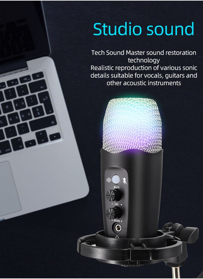 Sharpdo - Sharpdo PC Microphone, USB Condenser Microphone, Professional Recording Plug and Play Kit, Rgb Light, Recording Live, Game Dubbing Equipment ,YF99_RGB YF99 - Image 1