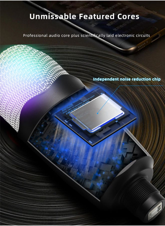 Sharpdo - Sharpdo PC Microphone, USB Condenser Microphone, Professional Recording Plug and Play Kit, Rgb Light, Recording Live, Game Dubbing Equipment ,YF99_RGB YF99 - Image 1