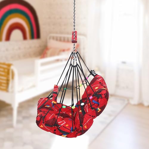 Sprointal Swing For Kids, Baby Swing Chair Cotton Children Folding And Washable 1-5 Years Swing With Safety Belt,Home And Garden Jhula For Babies Hanging Cradle (Red Triangle),(49 X 46 X 210Cm) - Image 3