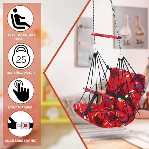 Sprointal Swing For Kids, Baby Swing Chair Cotton Children Folding And Washable 1-5 Years Swing With Safety Belt,Home And Garden Jhula For Babies Hanging Cradle (Red Triangle),(49 X 46 X 210Cm) - Image 5