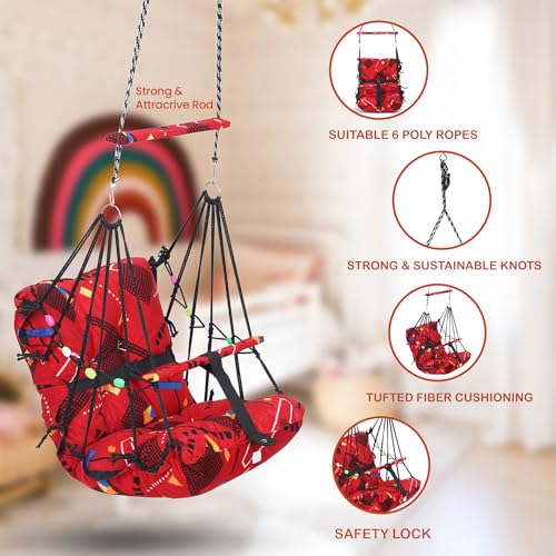 Sprointal Swing For Kids, Baby Swing Chair Cotton Children Folding And Washable 1-5 Years Swing With Safety Belt,Home And Garden Jhula For Babies Hanging Cradle (Red Triangle),(49 X 46 X 210Cm) - Image 4