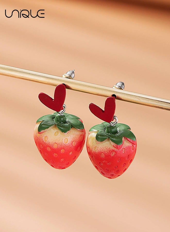 Unique Earrings - Strawberry Stud Earrings - Artificial Strawberry Earrings - Sweet Cute Red Strawberry Earrings - Fruit Stud Earrings - Simple Fashion Ladies - Image 3