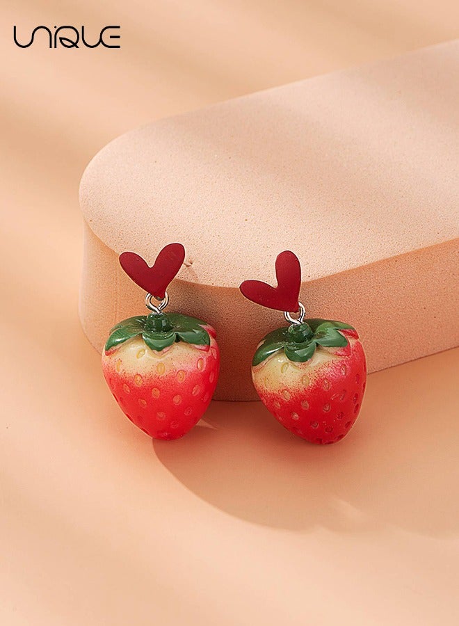Unique Earrings - Strawberry Stud Earrings - Artificial Strawberry Earrings - Sweet Cute Red Strawberry Earrings - Fruit Stud Earrings - Simple Fashion Ladies - Image 2