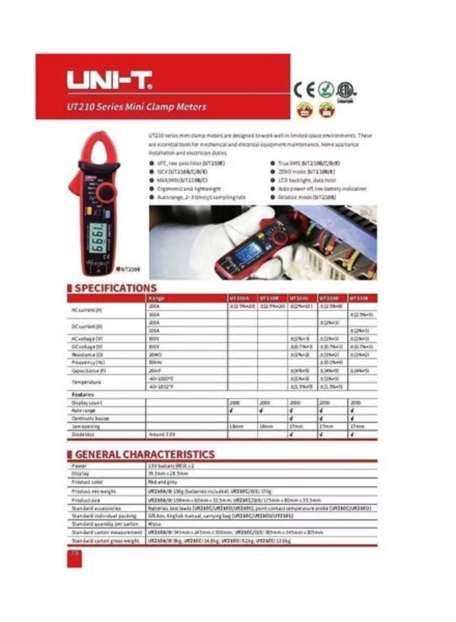 يوني تي مقياس التيار الكهربائي الرقمي UNI-T UT210C - جهاز اختبار كهربائي احترافي - Image 4