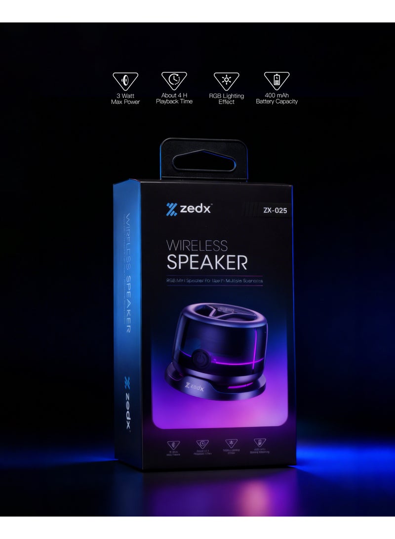 ZEDX ZX-025 Mini Magnetic Wireless Bluetooth Speaker with RGB Light 3W Portable Speaker – Black - Image 2