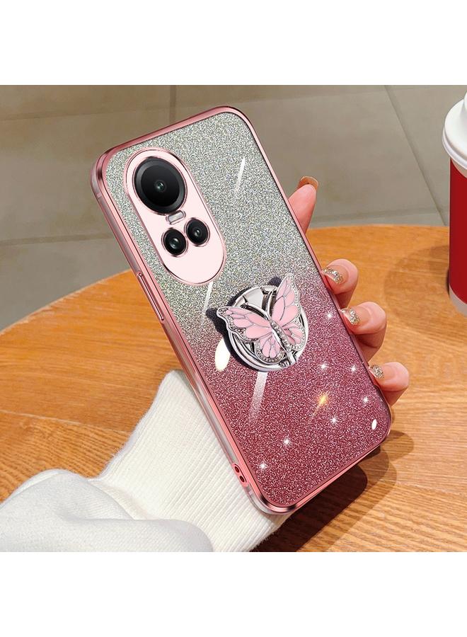 S-TOP Case For OPPO Reno10 5G Global Plated Gradient Glitter Butterfly Holder TPU Phone Case - Image 1