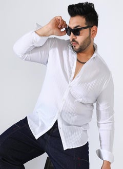 Instafab Plus Men's Chalk White Self-Design Striped Shirt  - Image 1